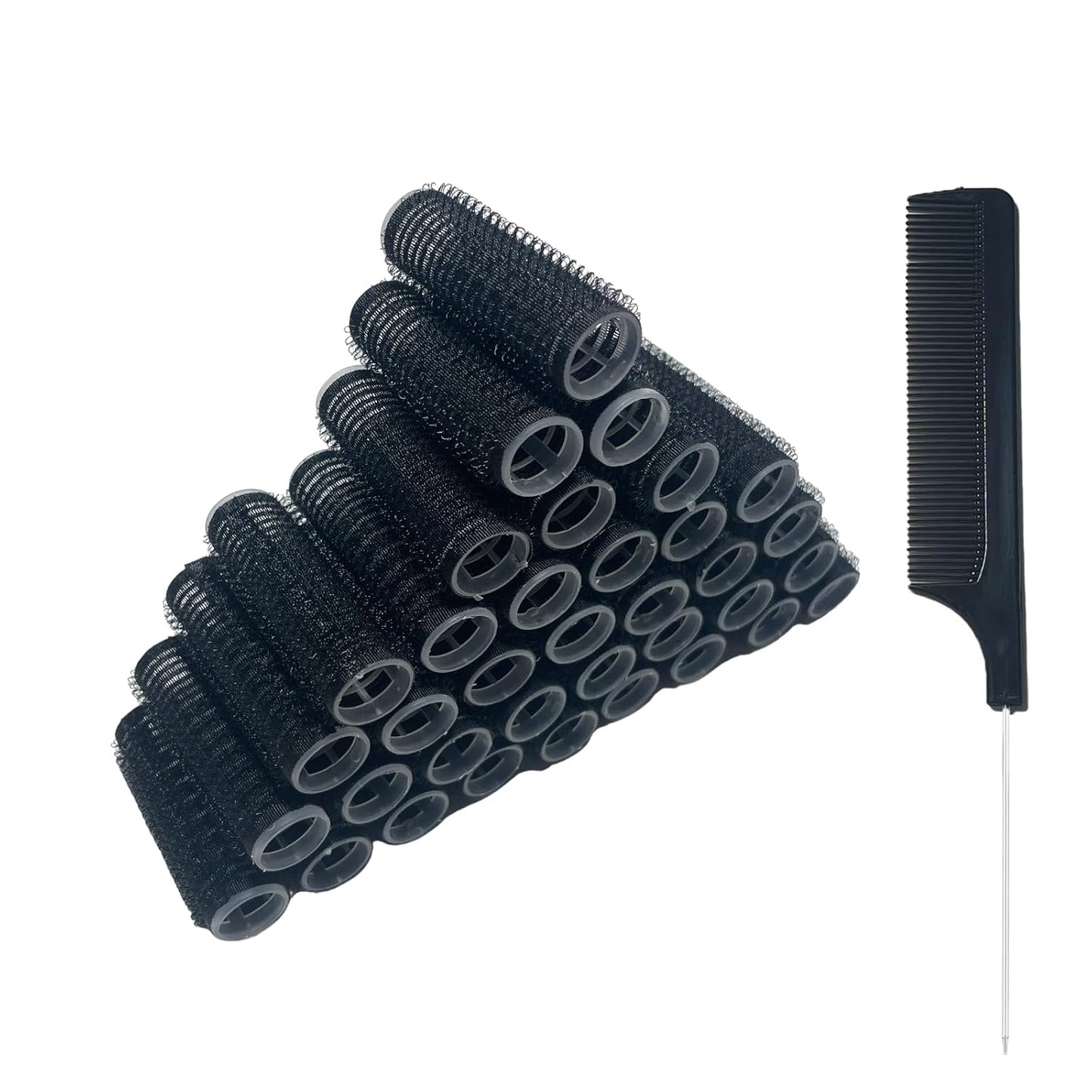 36PCS Self Grip Small Hair Curlers Heatless Roller Hair Curlers Pro Salon Hairdressing Curler DIY Curly Hairstyle Hair Rollers Tools Rat Tail Comb for Women Medium Short Hair(0.8x2.4in-black)