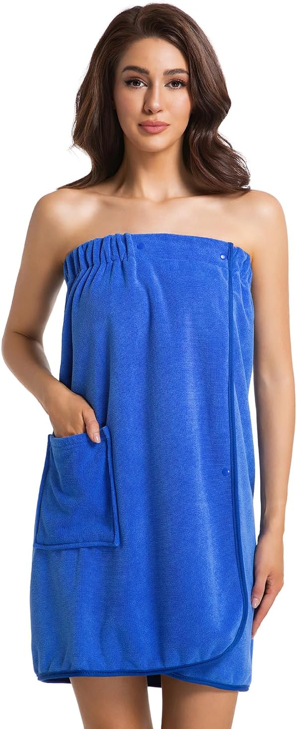 Womens Towel Wrap Bath Robe Lightweight Spa Body Wrap Shower Adjustable Snap Closure