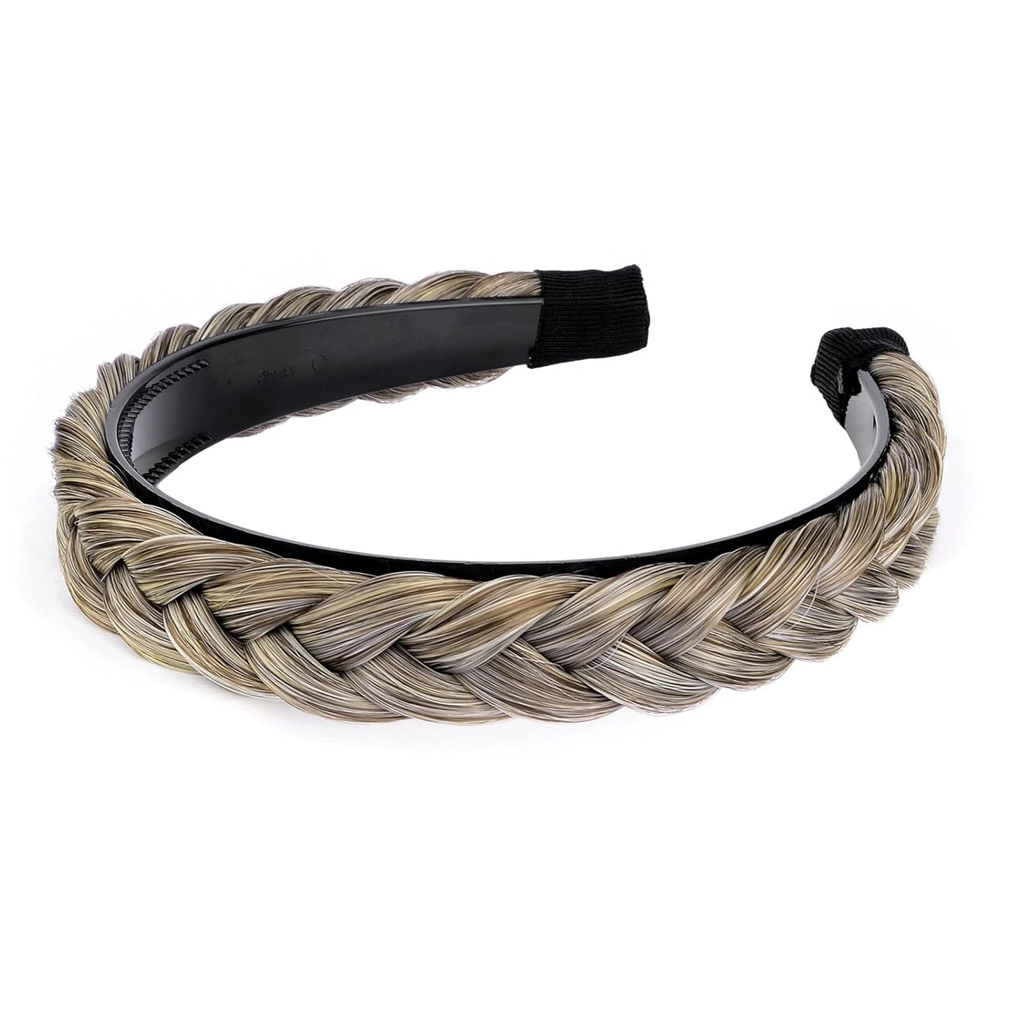 DIGUAN Width 0.9 inches Synthetic Hair Plaited Headband Braid With Teeth Hair Band Accessories for Women Girl (White Gray Brown)