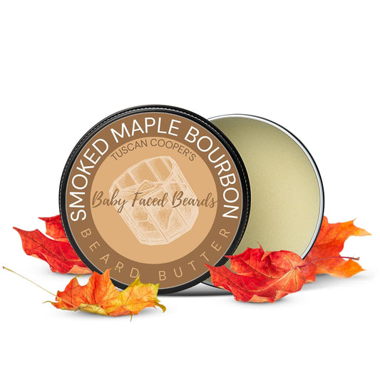 Tuscan Cooper's Baby Faced Beards Butter for Men - Moisturizing Beard Balm Cream and Softener for All Hair Types Including Coarse Hair - 4oz Hydration and Conditioning Care - Smoked Maple Bourbon
