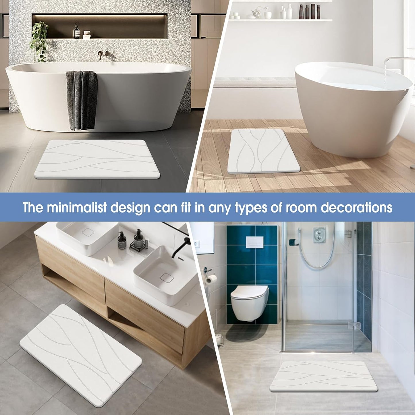 Stone Bath Mat Diatomaceous Earth Shower Mat Non-Slip Super Absorbent Diatomite Stone Bath Mats for Bathroom Floor Quick Drying Natural Easy to Clean(23.6''×15.4" White)