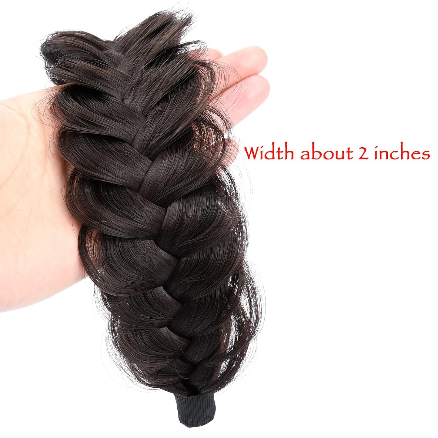 DIGUAN Wide Messy Braided Headband With Teeth Synthetic Hair Plaited Headband High Elasticity Braids Chunky Fishtail Braided Hair Band Hairpiece for Girls Women (Dark Chocolate)