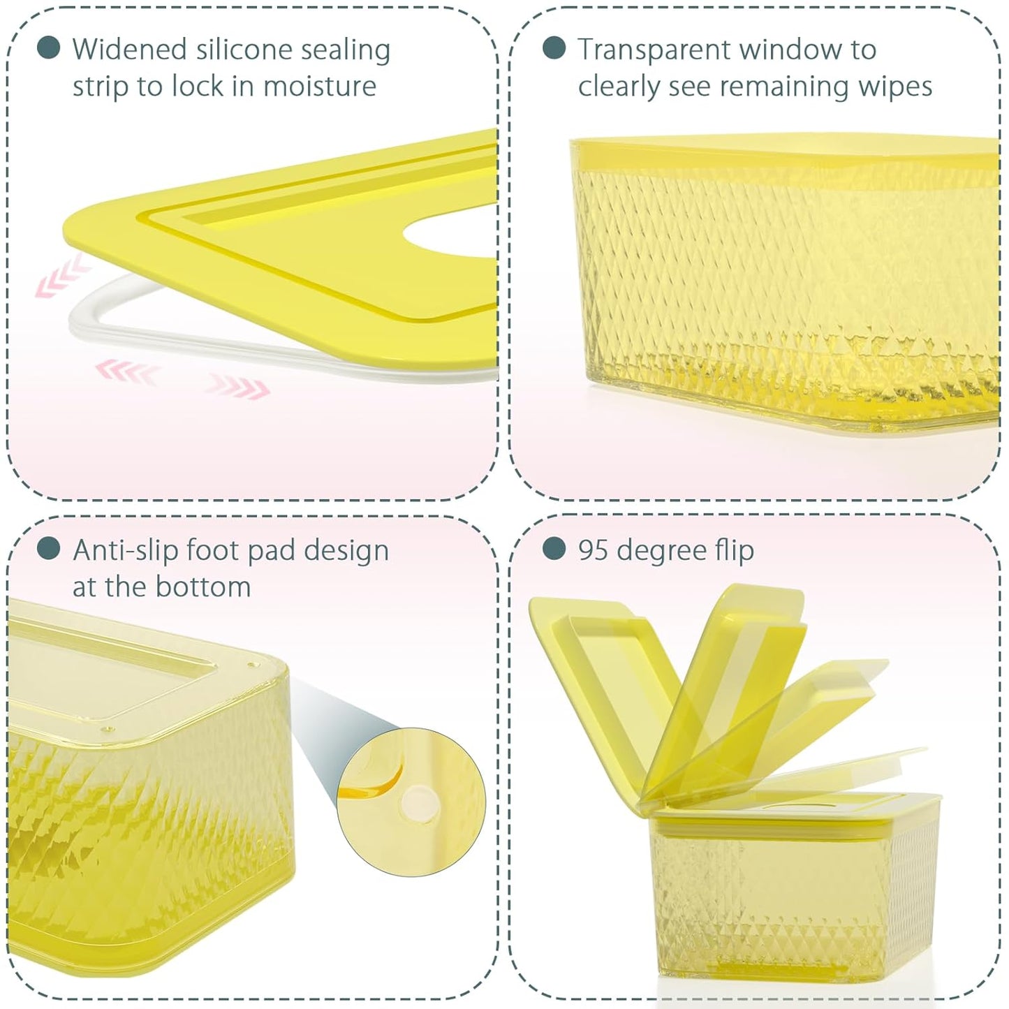 Wipes Dispenser, One-Handed Operation Wipe Holder for Baby & Adult, Seal-Designed Wipes Container for Bathroom Keep Diaper Wipes Fresh (Yellow)