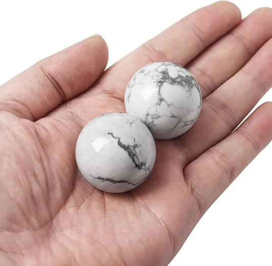Hand Exercise Balls 30mm for Women - Set of 2 Natural Crystal Stone Spheres - Finger Joint Relief & Stress Relax, Perfect Size for Women's Hands, White Howlite Turquoise