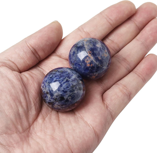 Hand Exercise Balls 30mm for Women - Set of 2 Natural Crystal Stone Spheres - Finger Joint Relief & Stress Relax, Perfect Size for Women's Hands, Sodalite
