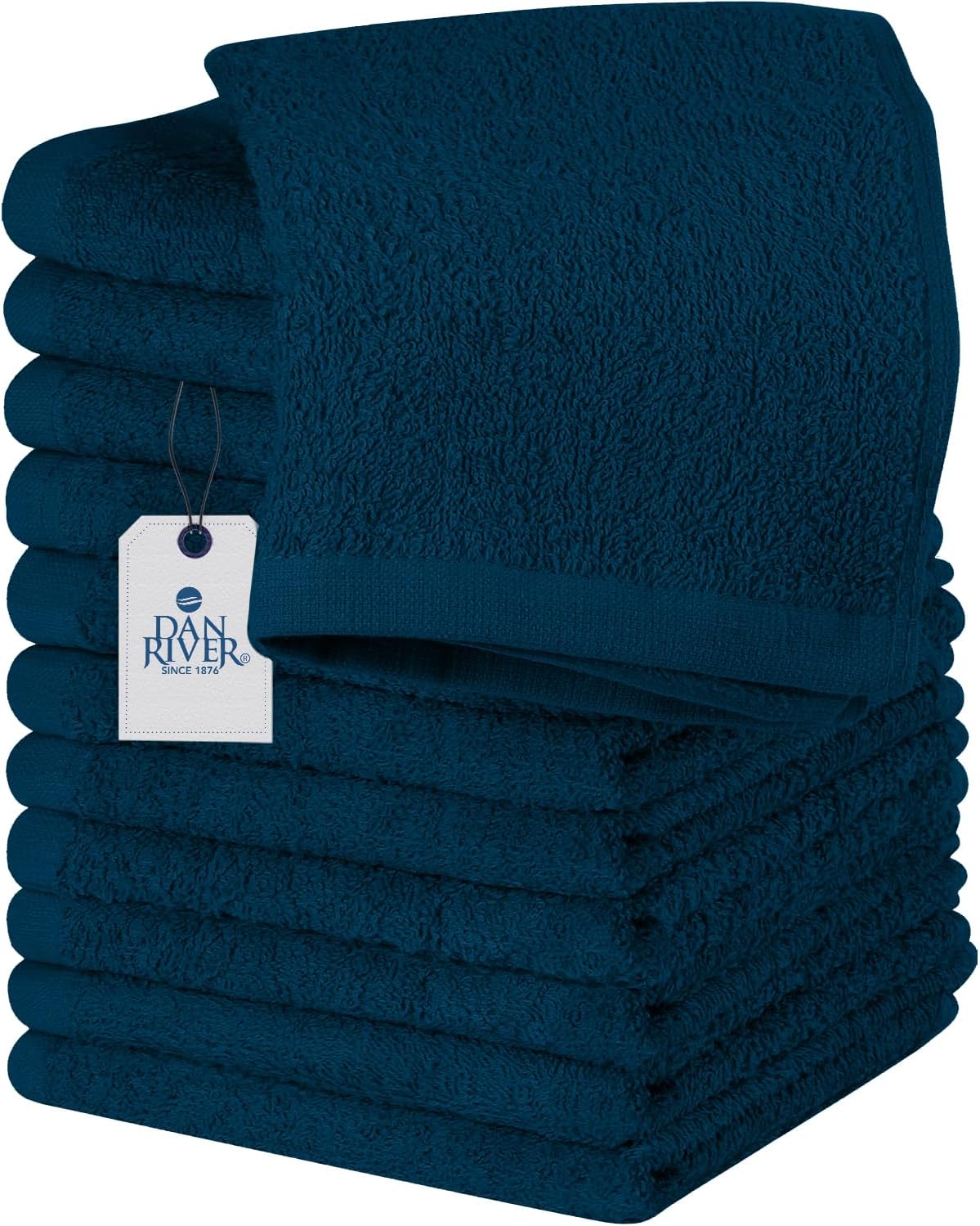 DAN RIVER 100% Cotton Wash Cloths 12 Pack [12x12] Soft & Absorbent wash Cloths for Body, Gym, Hotels & Spa Perfect for Everyday Use Fingertip Towels, Opal Blue