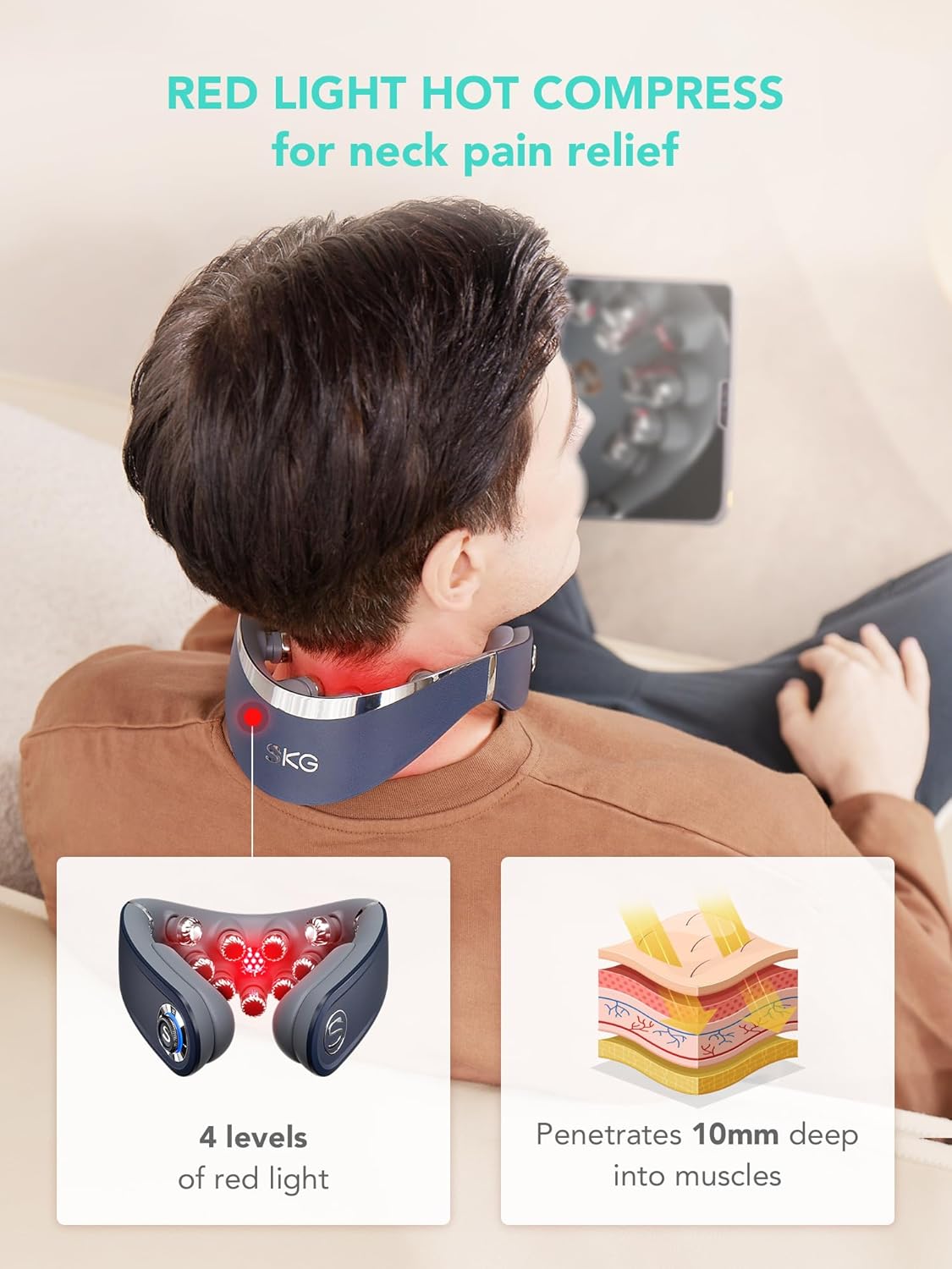 SKG Cordless Neck Massager for Pain Relief Deep Tissue Vibration Foldable Travel Massager,Portable 9D Neck Massager for Office Gifts for Men and Women