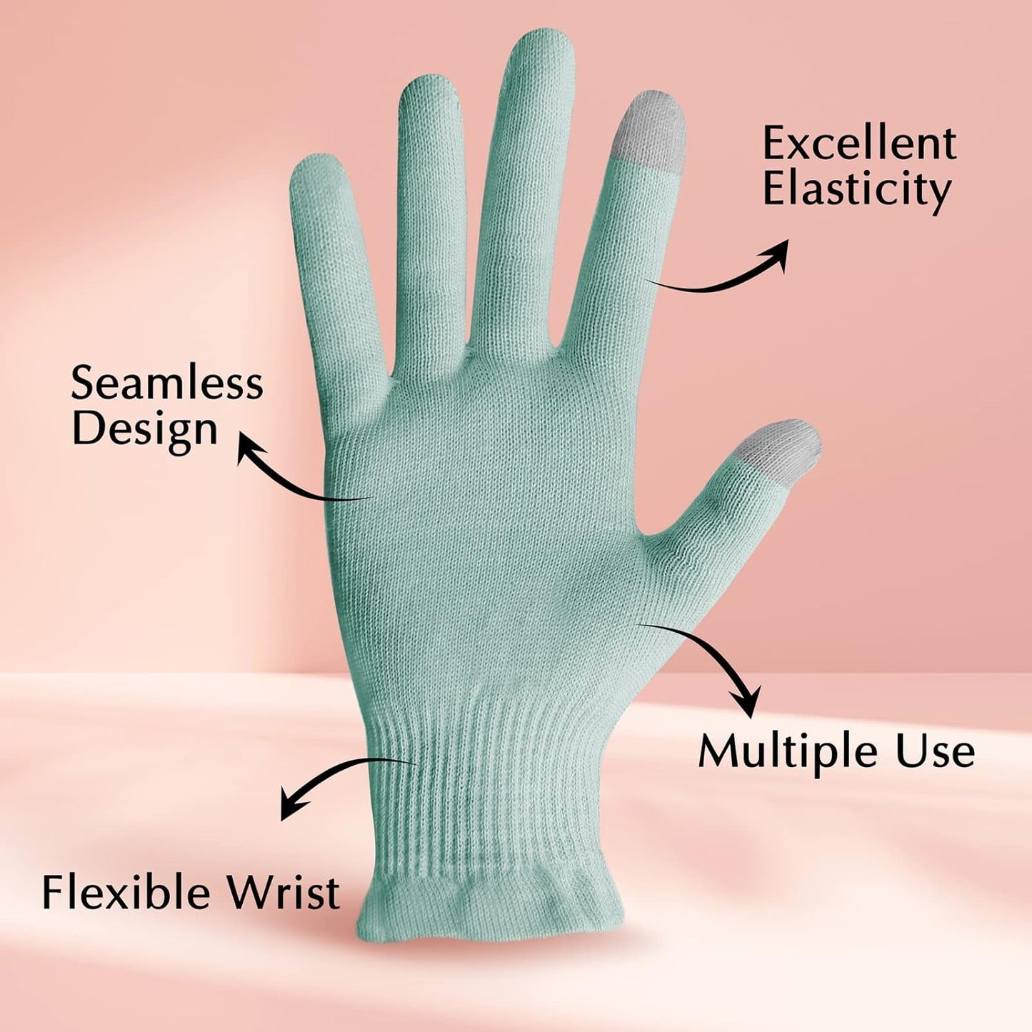 Evridwear Beauty Cotton Gloves with Touchscreen Fingers for SPA, Eczema, Dry Hands, Hand Care, Day and Night Moisturizing, (2 Pair L/XL, Feather Weight Mint Green Color)