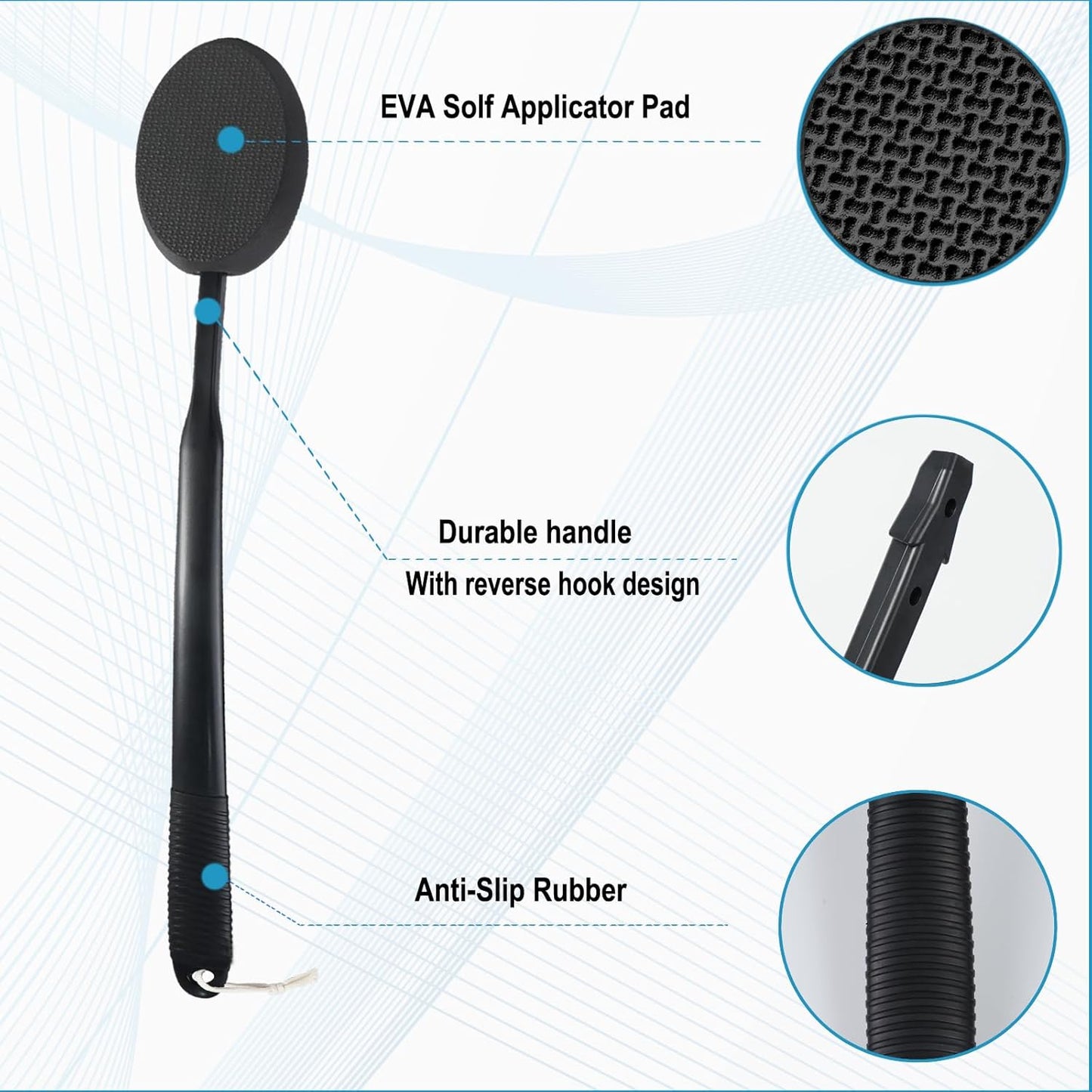 19" Lotion Applicator for Back Tanning Applicator Long Handle Back Lotion Applicator for Feet Self Tanner Back Applicator Sunscreen Applicator for Kids Women Men The Elderly (Black)