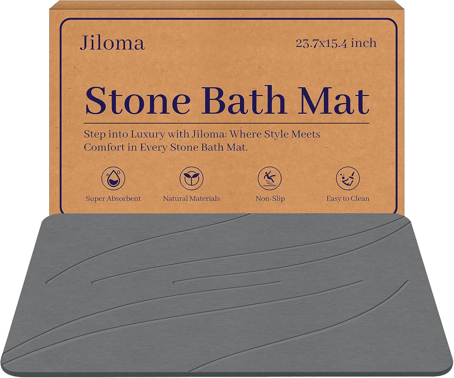 Stone Bath Mat Diatomaceous Earth Shower Mat Non-Slip Super Absorbent Bathroom Floor Mat Quick Drying Natural Easy to Clean(24 * 16 Grey)
