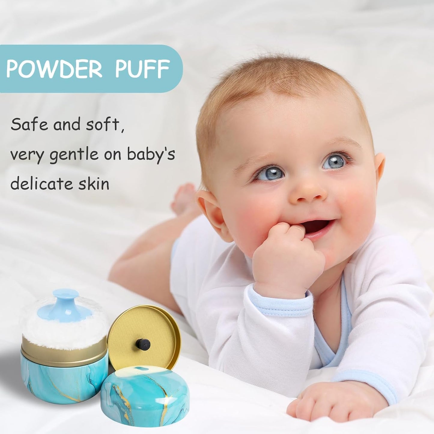 Powder Puff and Powder Container for Body Dusting Powder Case with Puff for Baby and Women,Loose Powder Containers with Puff for Travel (Cyan1.0)