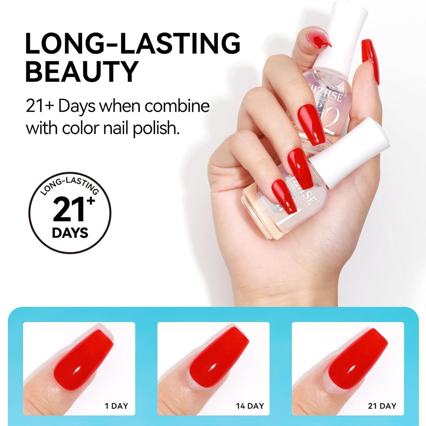 MIZHSE Base and Top Coat Nail Polish Quick Dry, 15 ml 0.5 fl oz Basic Nail Polish Non Gel Air Dry Fast, Protective High-Glossy Shiny Clear Long Lasting Nail Art Manicure at Home