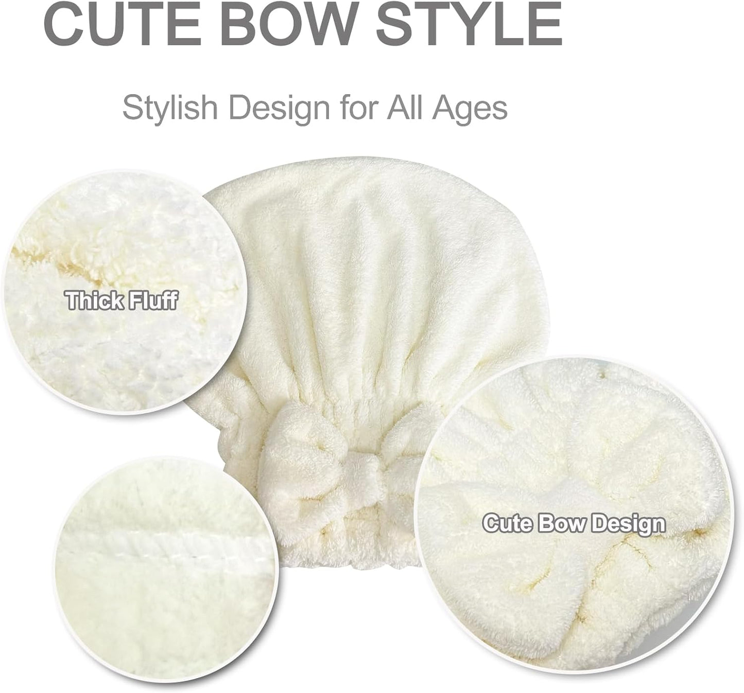 Jseng 3Packs Microfiber Hair Towel for Women - Quick-Drying, Super Absorbent Hair Wrap with Bow Design, Soft Hair Towel Turban for Curly Long Wet Hair