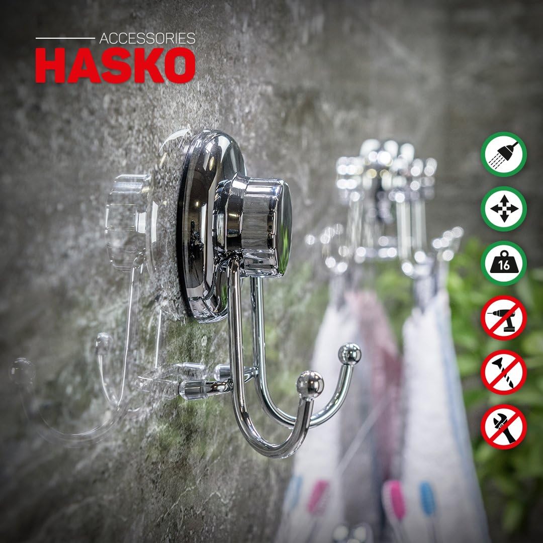 Powerful Vacuum Suction Cup Hooks - Organizer for Towel, Bathrobe and Loofah - Strong Stainless Steel Towel Hooks for Bathroom & Kitchen, Towel Hanger Storage (2 Pack)