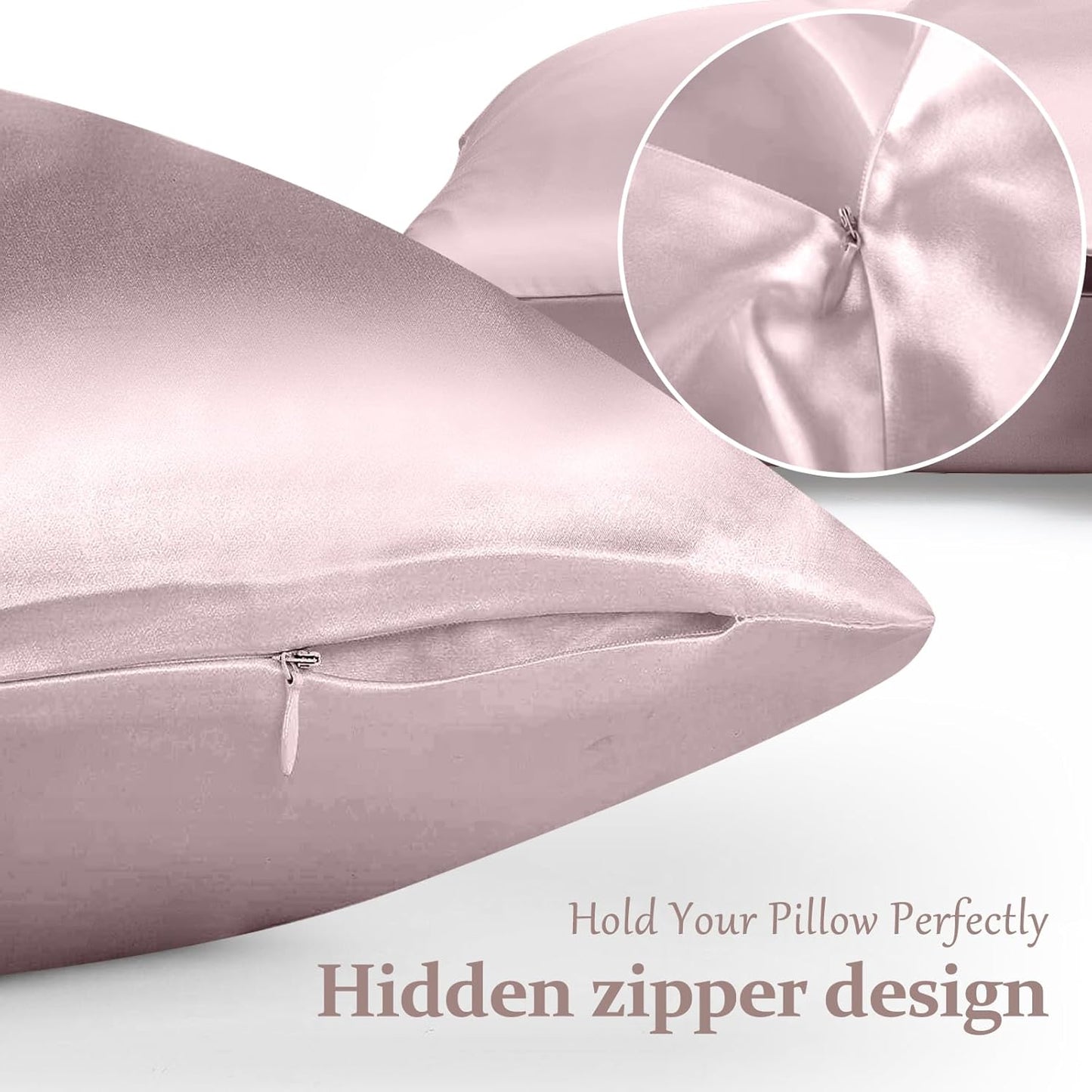 2 Pack 100% Pure Silk Pillowcase for Hair and Skin, Both Sides Mulberry Silk Pillowcases with Hidden Zipper, Cooling Pillowcase 19 Momme, 600 Thread Silk Pillow Cases Standard Size, Apricot