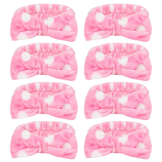 CIEHER 8 Pcs Spa Headbands for Women & Girls - Pink Dot Spa Headbands for Bachelorette Party, Sleep Party, Skincare, Makeup & Face Wash Use