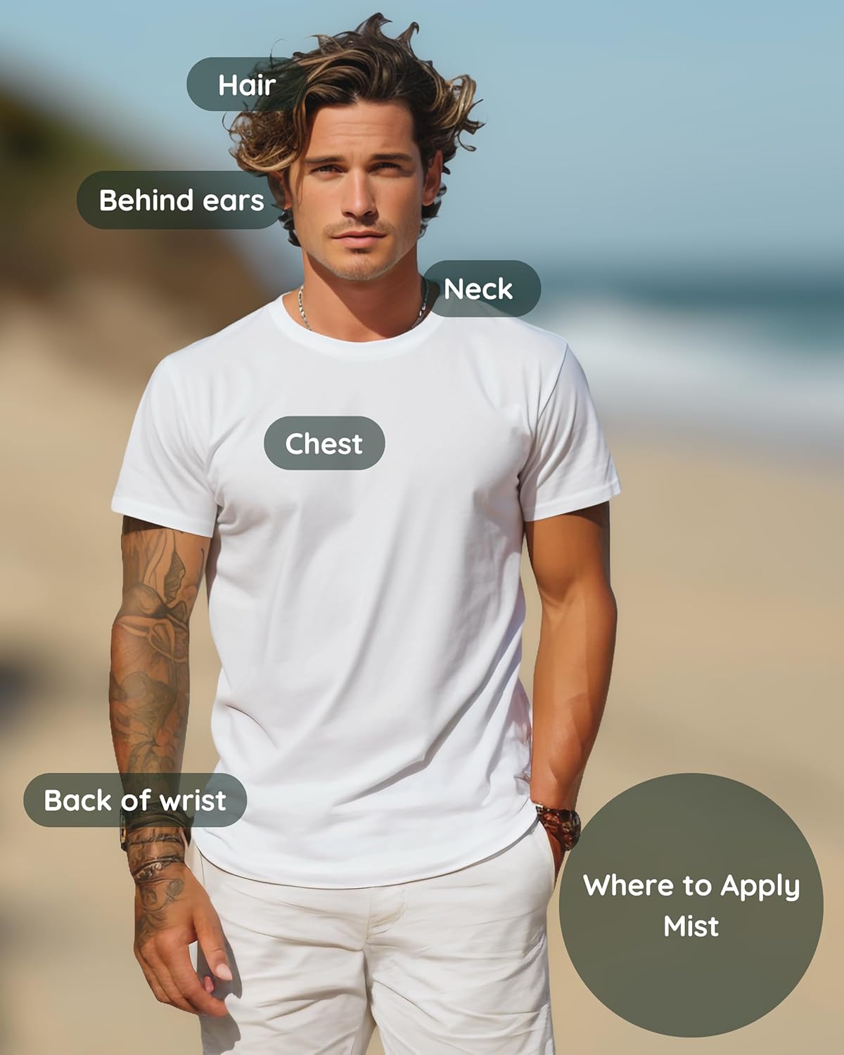 Santal Natural Hair & Body Mist Spray, Pure Essential and Fragrance Oils, Alcohol-Free, Handmade in California, 0.5Fl Oz