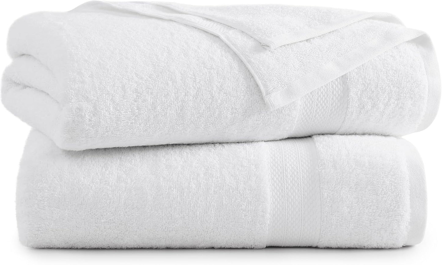 LANE LINEN 100% Cotton 2 Pack Bath Sheets (35"x66") - Ring Spun Cotton - Extra Large Bath Towels Set - Quick Drying, Soft & Absorbent Oversized Bathroom Towel Sets - Hotel Quality - White Towels