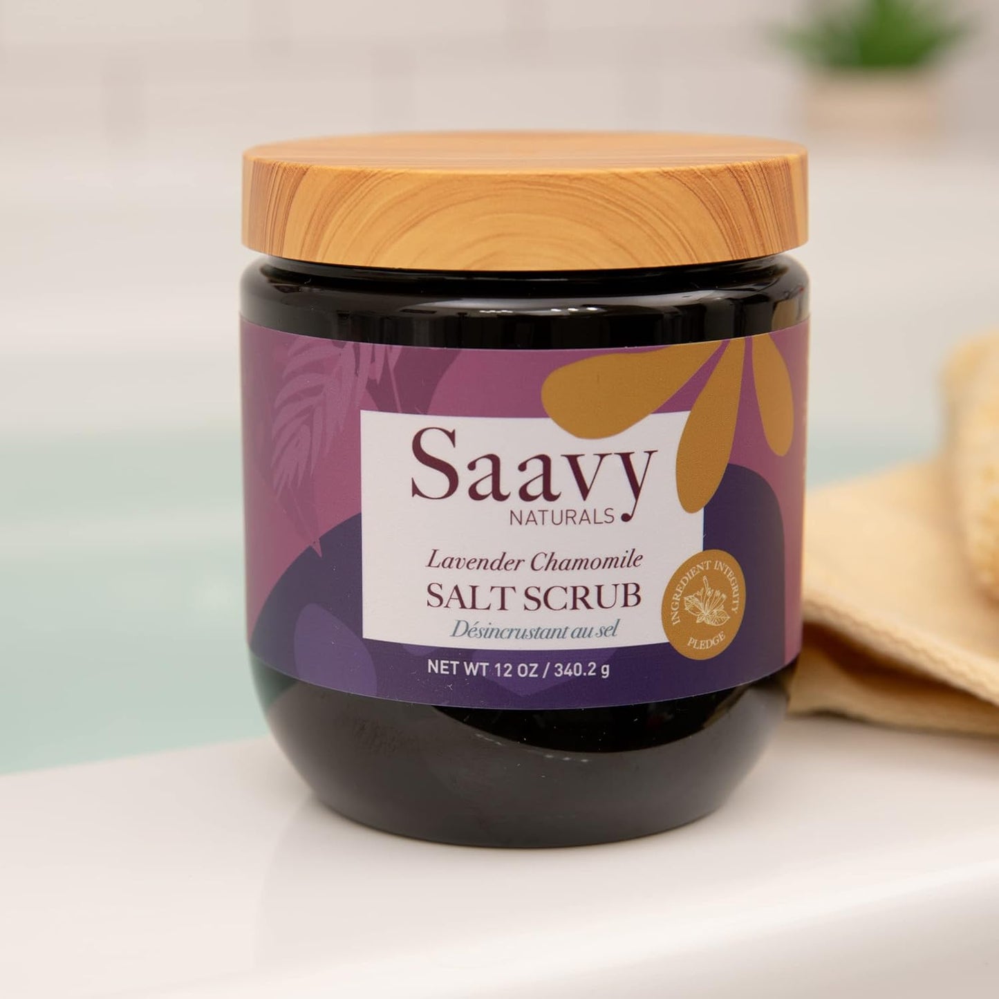 Saavy Naturals Lavender Chamomile Salt Scrub, blend of mineral rich, Dead Sea salts infused with organic oils, Vegan Natural Body Scrub with Vitamin E, Gift Set, 12 Oz 2 Pack -Made in the USA