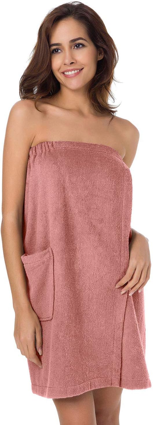 SIORO Women Bath Towel Wrap Robe, Soft Cotton Terry Spa Cloth, Plush Adjustable Closure for Shower, Travel, Pool, Gym