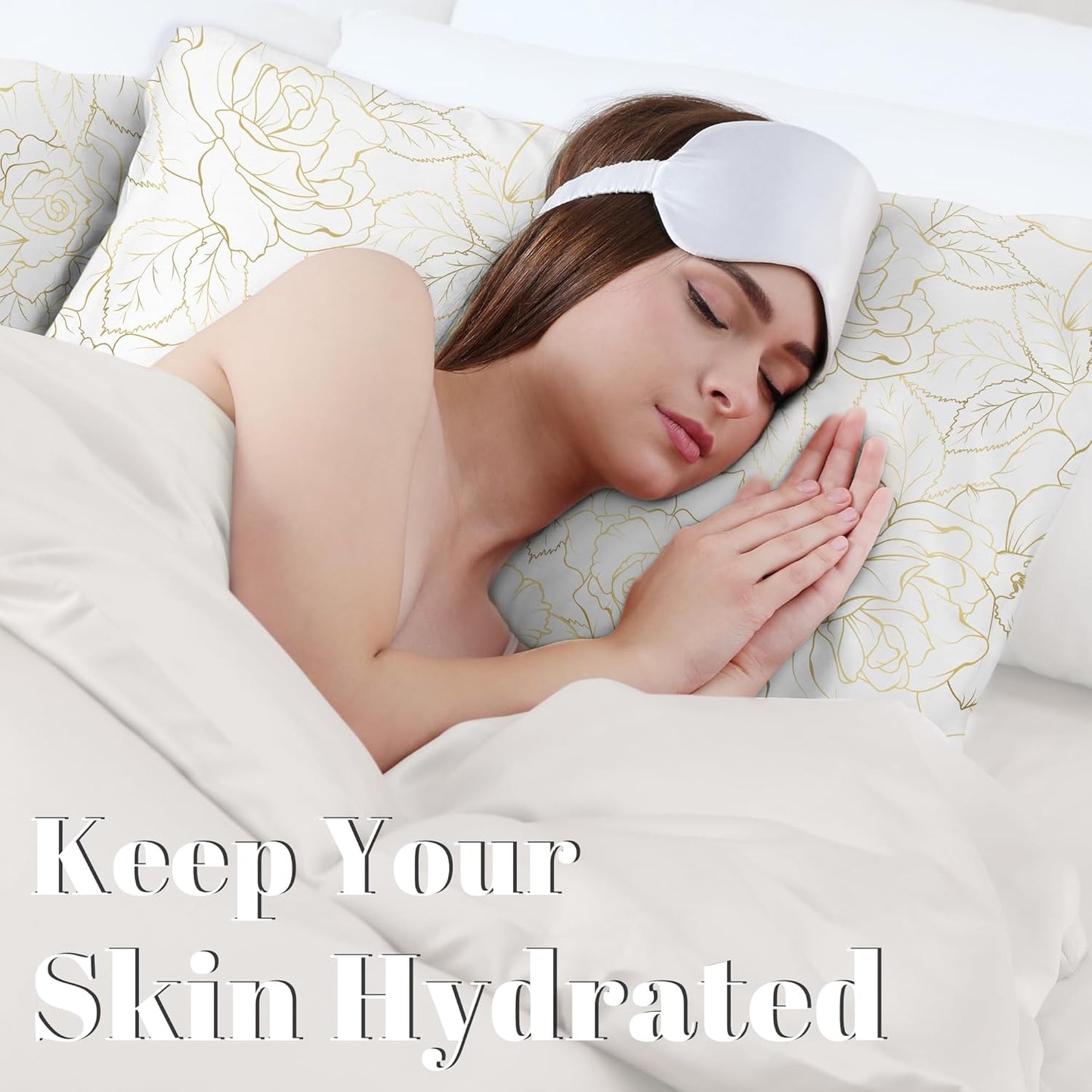 EXQ Home Satin Pillowcase for Hair and Skin Queen - Printed Rose on White Silk Pillowcase 2 Pack 20x30 inches - Satin Pillow Cases Set of 2 with Envelope Closure, Gifts for Women Men