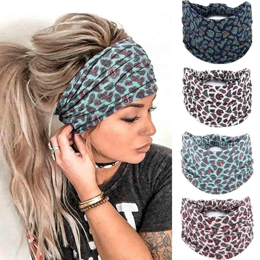 Acenail Wide Headbands Women Knotted Turban Headband Elastic Non Slip Hairbands Floral Workout Head Bands Yoga Cotton Hair Scarfs Boho Head Wraps Fashion Hair Accessories for Women 4Pcs(Chic)