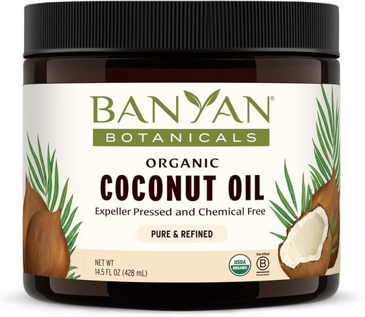 Banyan Botanicals Coconut Oil – Expeller Pressed Organic Coconut Oil – Massage Oil for Naturally Hydrated Skin and Hair – 14.5 oz – Refined, Non GMO, Sustainably Sourced