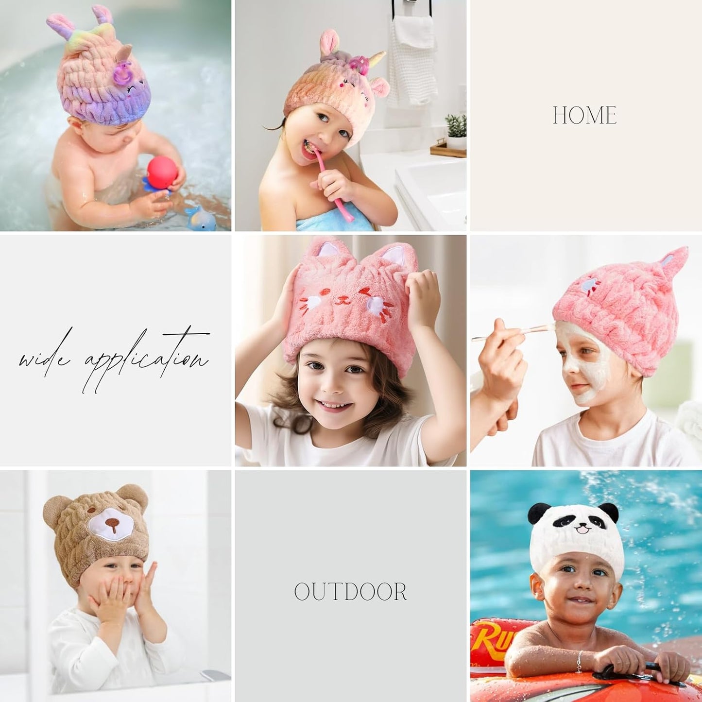 Microfiber Hair Towel Wrap for Kids, White Rabbit Dry Hair Cap Suck Water, Absorbent Quick Girls Boys Hair Drying Towel, Lightweight Bouncy Hat Headscarf for Wet Hair
