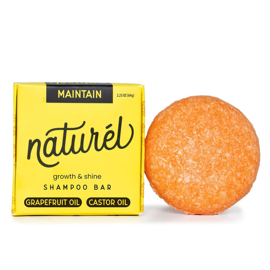 Naturel Maintain Shampoo Bar with Castor Oil and Grapefruit Oil for Hair Growth and Shine, Vegan, Zero Waste, Cruelty Free, Made in USA