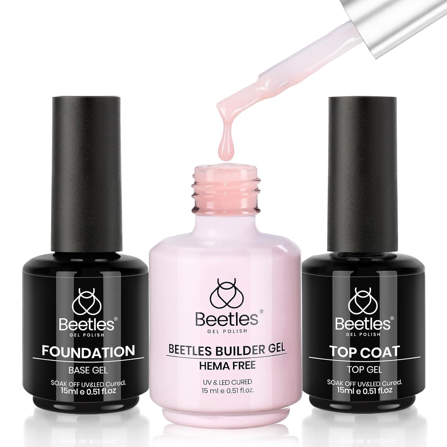 Beetles Hema Free Pink Builder Gel with No Wipe Gel Top Coat and Base Coat Shine Finish and Long Lasting, Soak Off LED Jelly Nude Builder Nail Strengthener Extension Thickening & Repair
