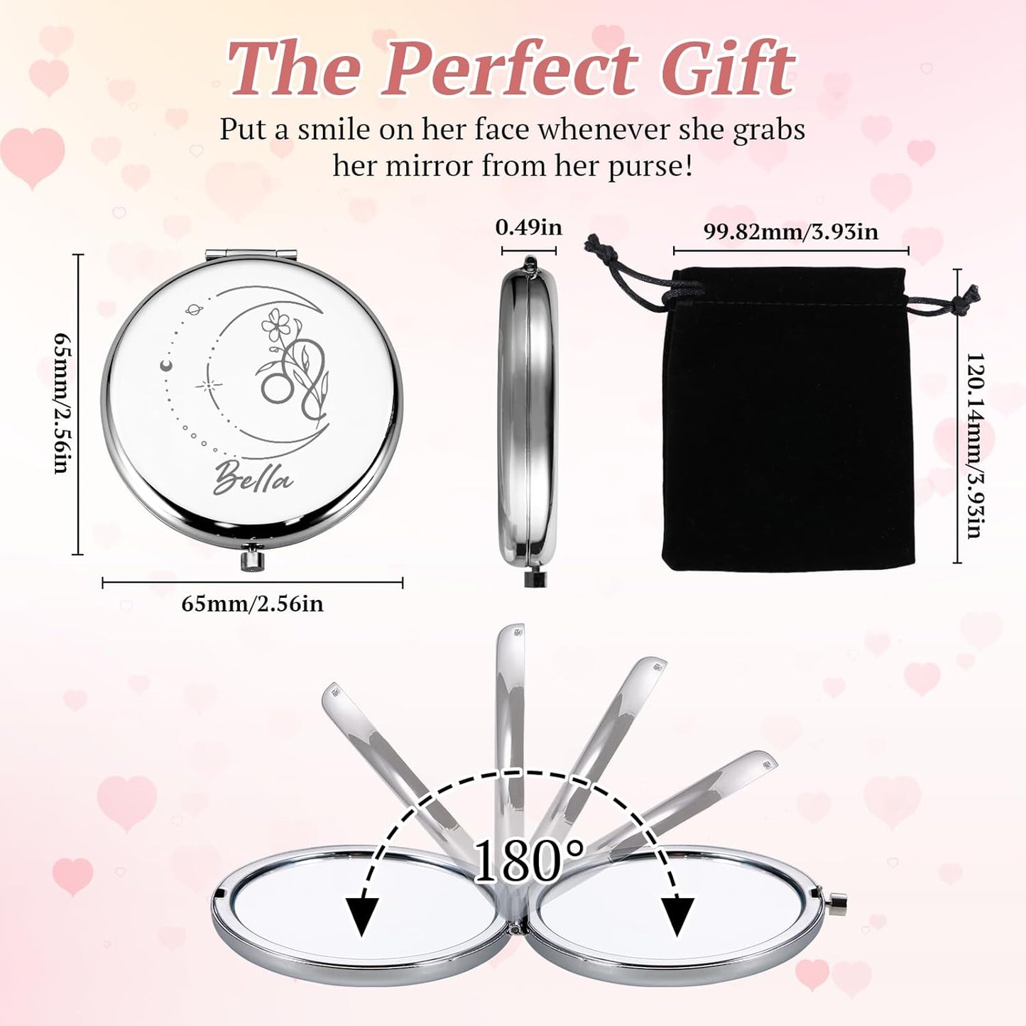Personalized Compact Mirror, Custom Birth Flower Pocket Mirror Gift for Women Girls Daughter Mom, Customized Zodiac Travel Makeup Mirror, Wedding Favors Gifts, Bridal Shower Gifts, Stocking Stuffers