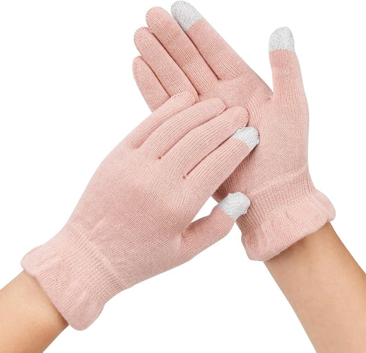 Donfri 2 Pairs Cotton Moisturizing Gloves Overnight Touchscreen Fingers for SPA Dry Hands Hand Care Day and Night Moisturizing (Medium-Pink)