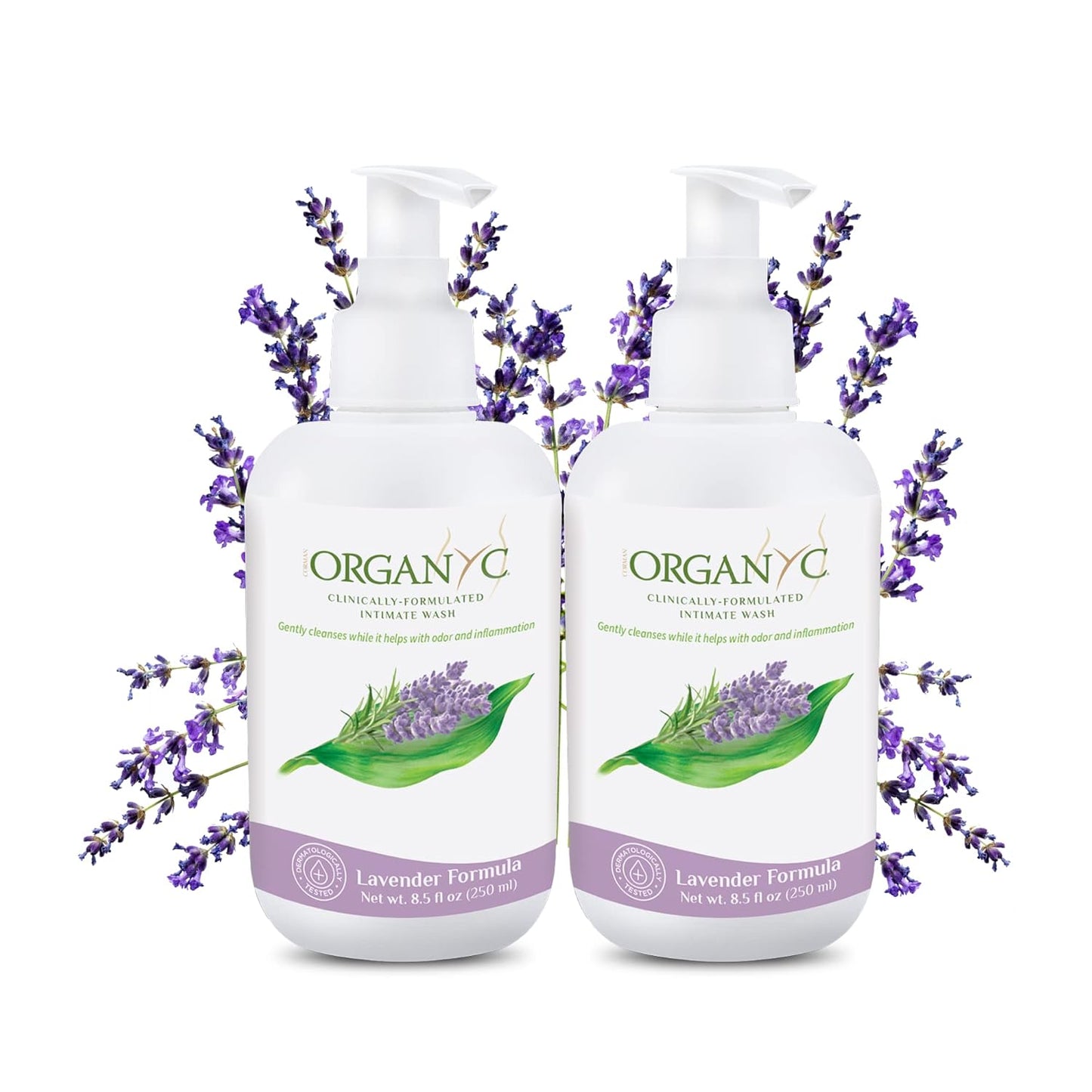 Organyc Organic Intimate Wash with Lavender Essential Oils & Flower Extracts, Gentle Cleansing Feminine Wash for Women with Sensitive Skin, Soothing pH Balance Feminine Wash, 8.5 fl oz, Pack of 2