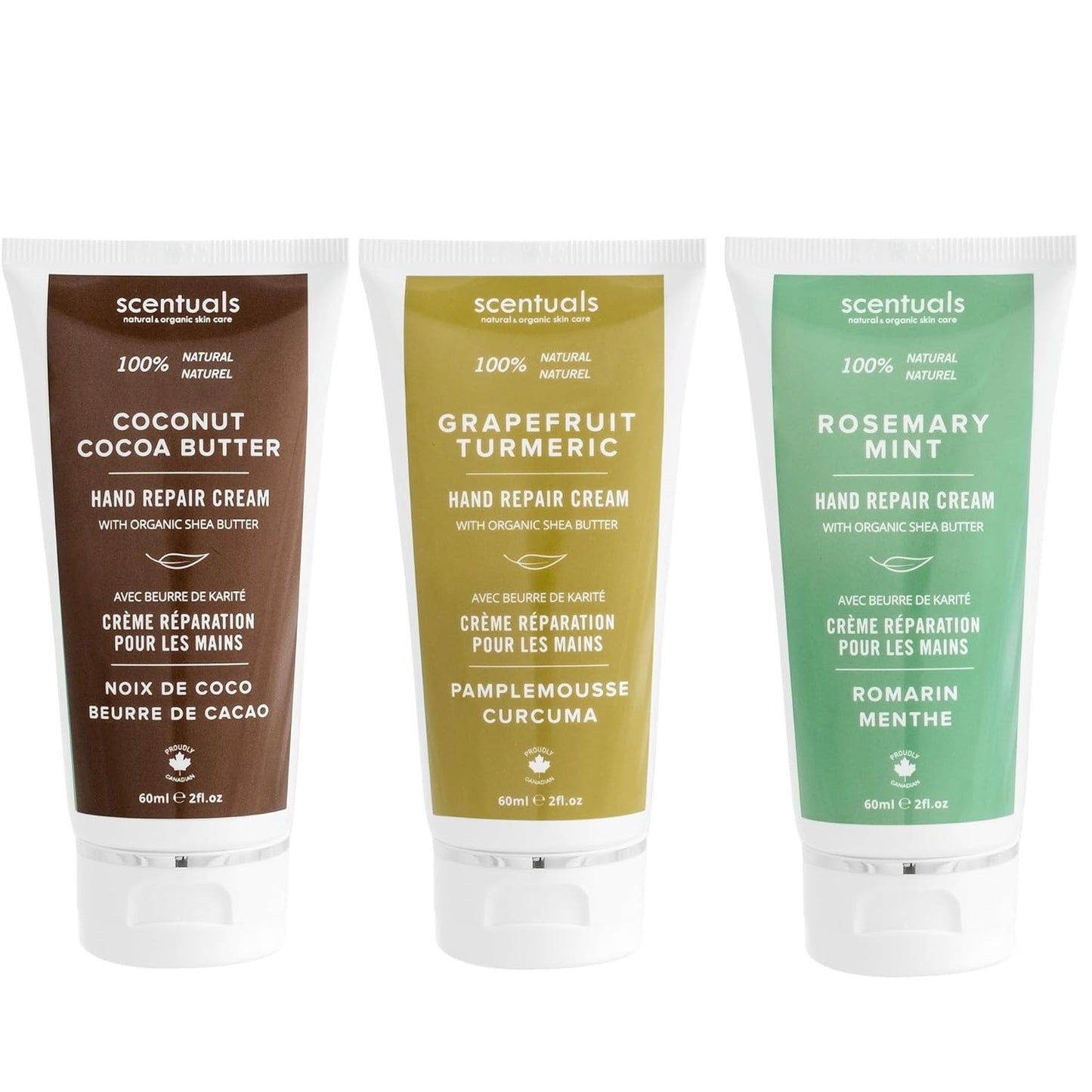 Hand Cream Set of 3, with Shea Butter, Cocoa Butter, Argan & Almond oil, Moisturizing Dry Hands, (Grapefruit Turmeric + Rosemary Mint + Coconut Cocoa Butter) 60 ml (2 fl.oz.) x 3