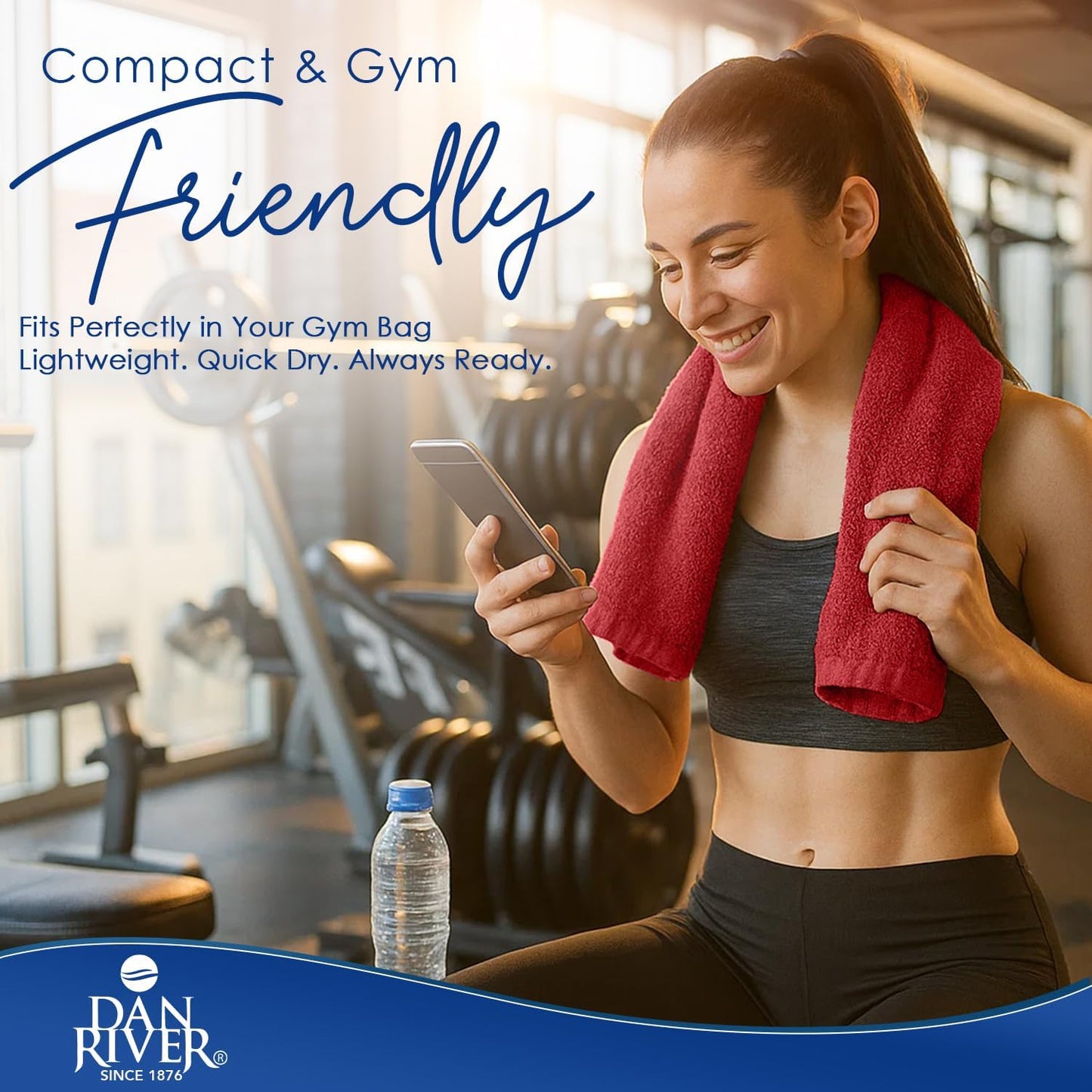 DAN RIVER 6-Pack Premium Hand Towels (16x28 Inches) - 100% Cotton, Ultra Soft, Lightweight, Highly Absorbent Towels for Bathroom, Spa, Gym, Salon, Hotel, and Travel - 550 GSM – Red