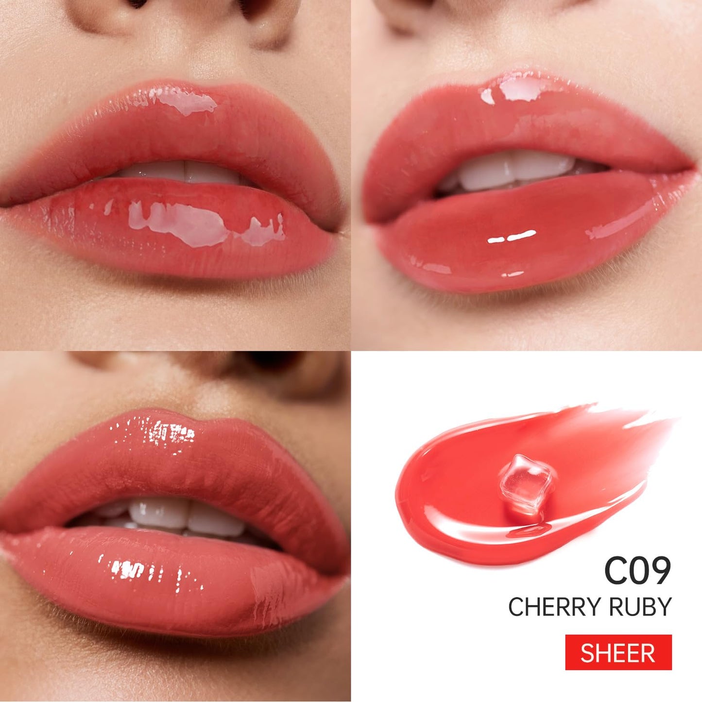 Catkin Lip Plumper Gloss, Tinted Lip Serum with Hyaluronic Acid & Jojoba Oil, Non-sticky Volumizing Hydrating Formula for a High Shine Maximum 3D Look, Plump & Soft Lips 0.12 Fl Oz - C09 Cherry Ruby