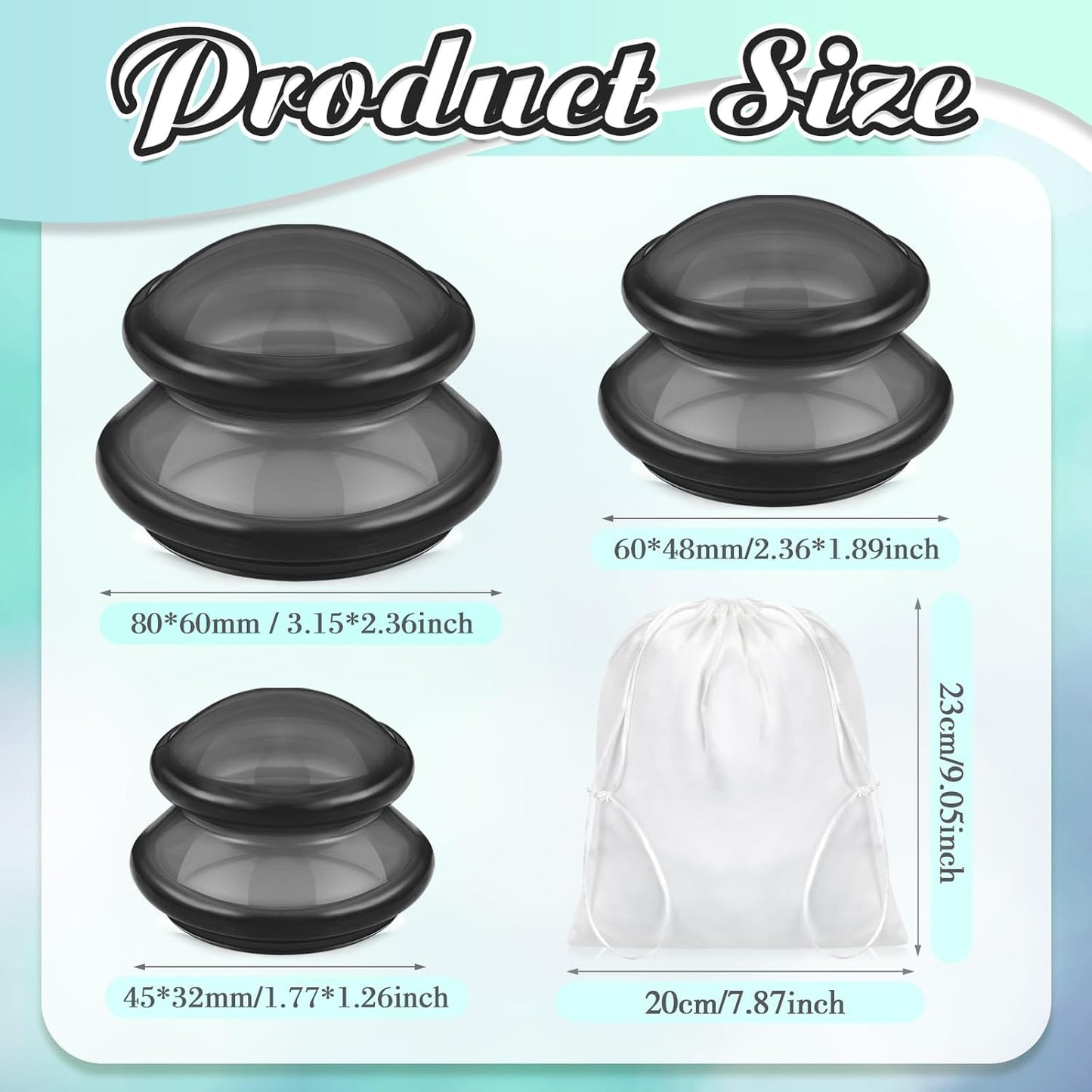 TrelaCo 6 Pcs Cupping Kit for Massage Therapy 3 Sizes Silicone Cupping Set Chinese Massage Therapy for Studio Household Cellulite Joint Pain Muscle Pain(Clear Black)