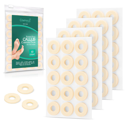 Callus Cushions Pads, 60-Count, Prevents Calluses, Corns, blisters and Mosquito Bites on feet from Pressure and Friction, Round Soft Foam, Beige Skin Color (Small for Toes)