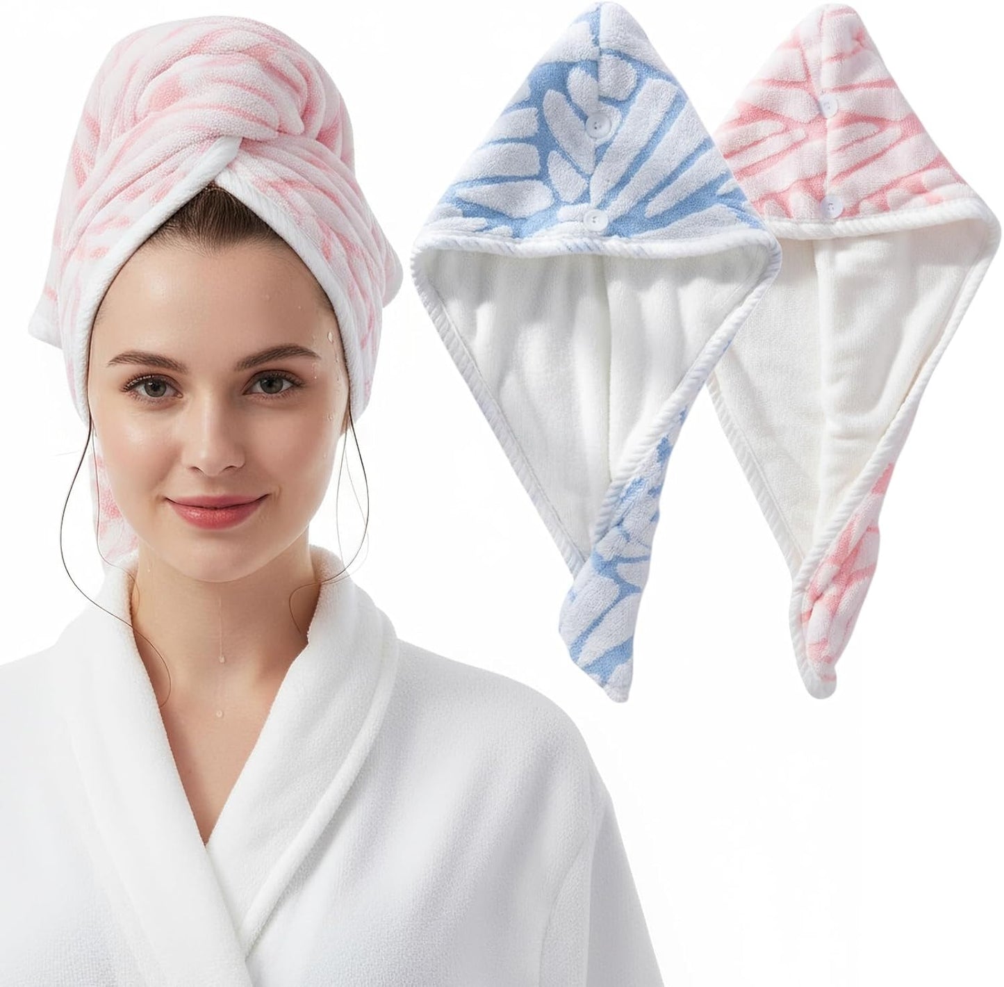 2-Pack Women's Microfiber Hair Towel Wrap: 50% Faster Drying, Ultra - Absorbent & Anti - Frizz for Long and Curly Hair! 16 * 26 Inches Oversized, Lightweight for Travel, Gym, Spa & Home Use