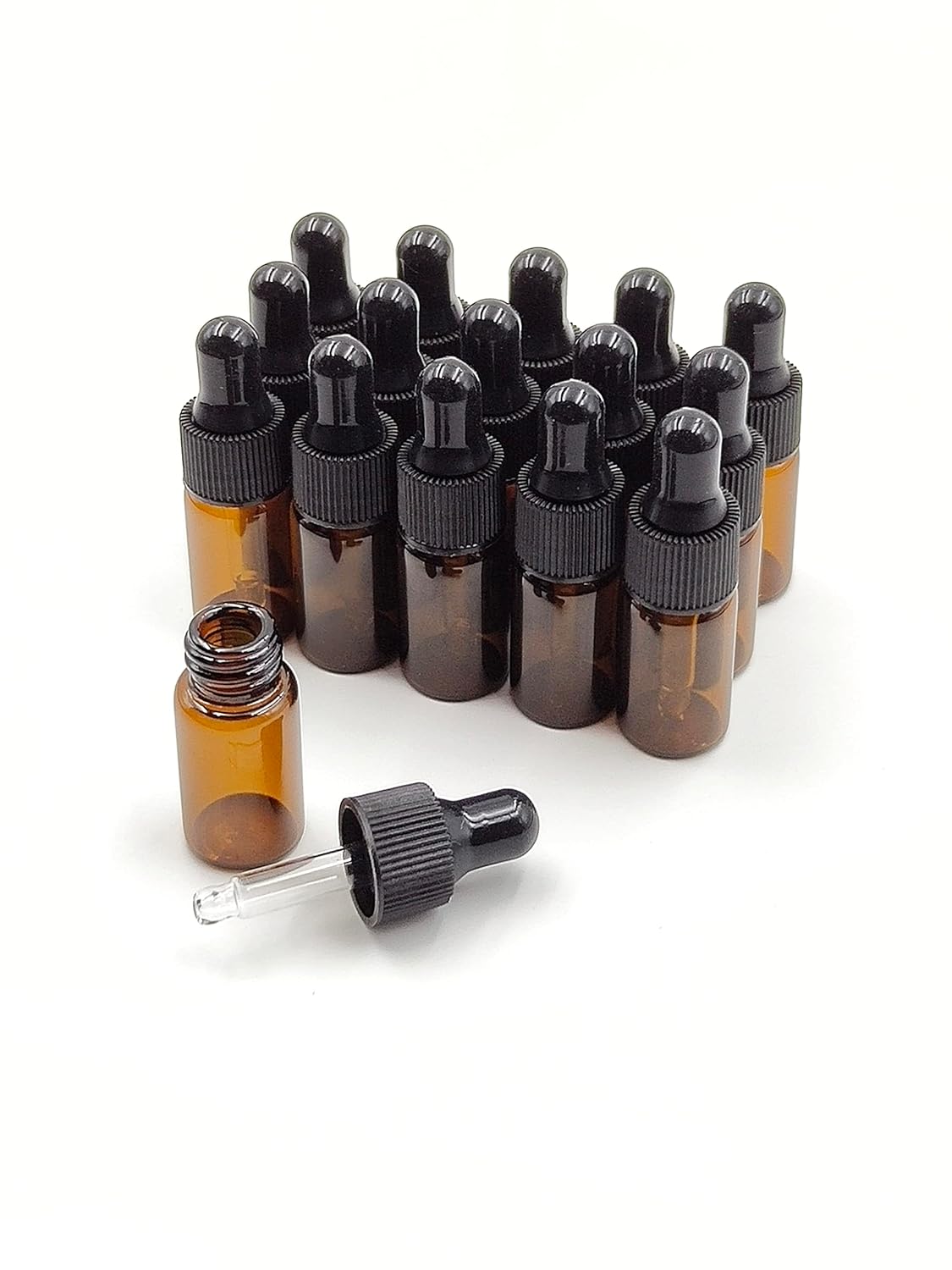 15Packs 3ml Tiny Amber Glass Mini Dropper Bottles for Essential Oils, Cosmetics, and Liquid Small Empty Travel Sample Vials with Dropper and Black Caps