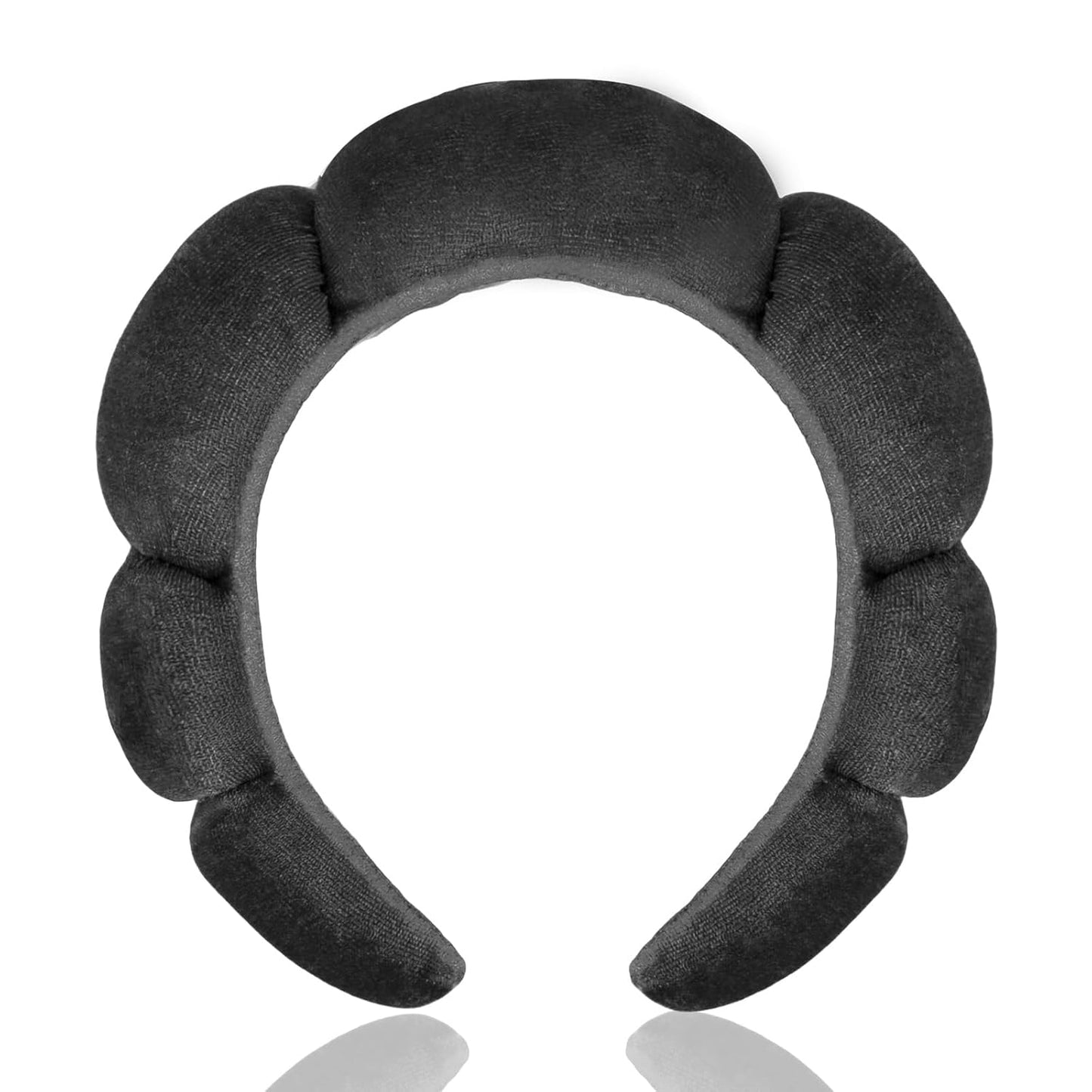 CAVETEE Spa Headband for Washing Face, Sink Care Headband for Women Sponge Bubble Makeup Head band for Women, Soft Velour Hair Accessoriesfor Girls (Black, one size)