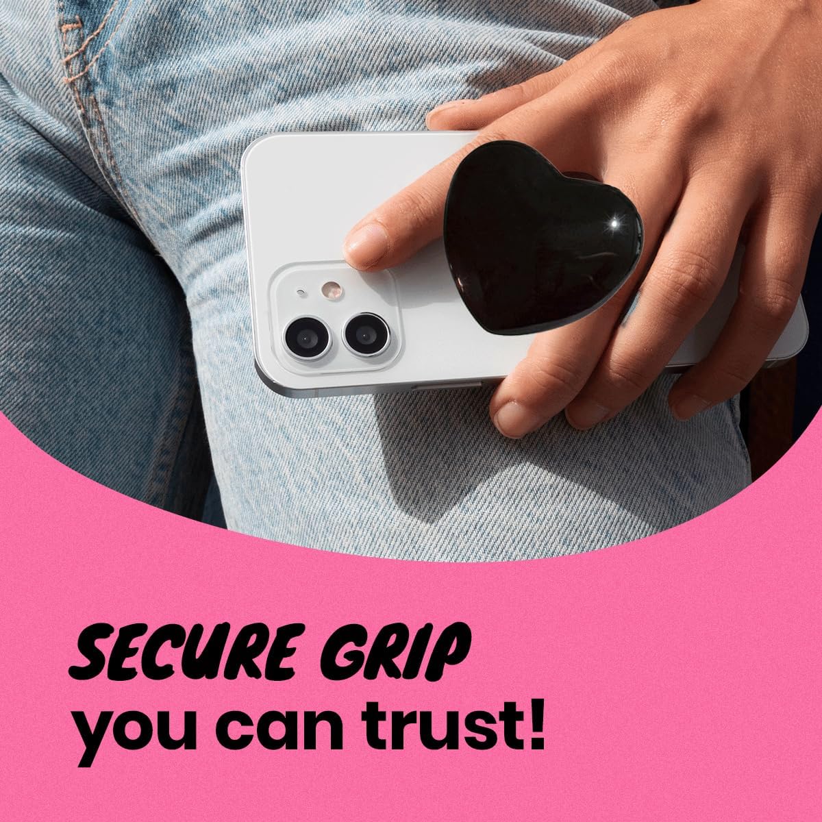 OnTheGrip Compatible with Magsafe Magnetic Cute Glass Heart Design Collapsible Mobile Phone Grip Stand Holder for Smartphone Tablet Cell Phone Accessory (Black)