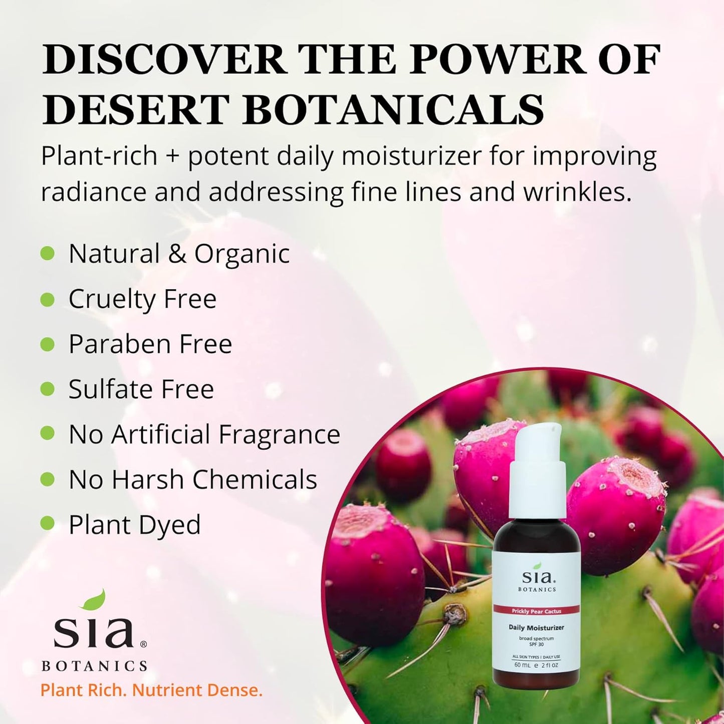 Sia Botanics Prickly Pear Daily Facial Moisturizer - SPF 30 (59ml/2oz Pump Bottle) | Face Sunscreen w/Prickly Pear, Sweet Orange, Lavender | Natural, Clean, Botanical Skincare for Women