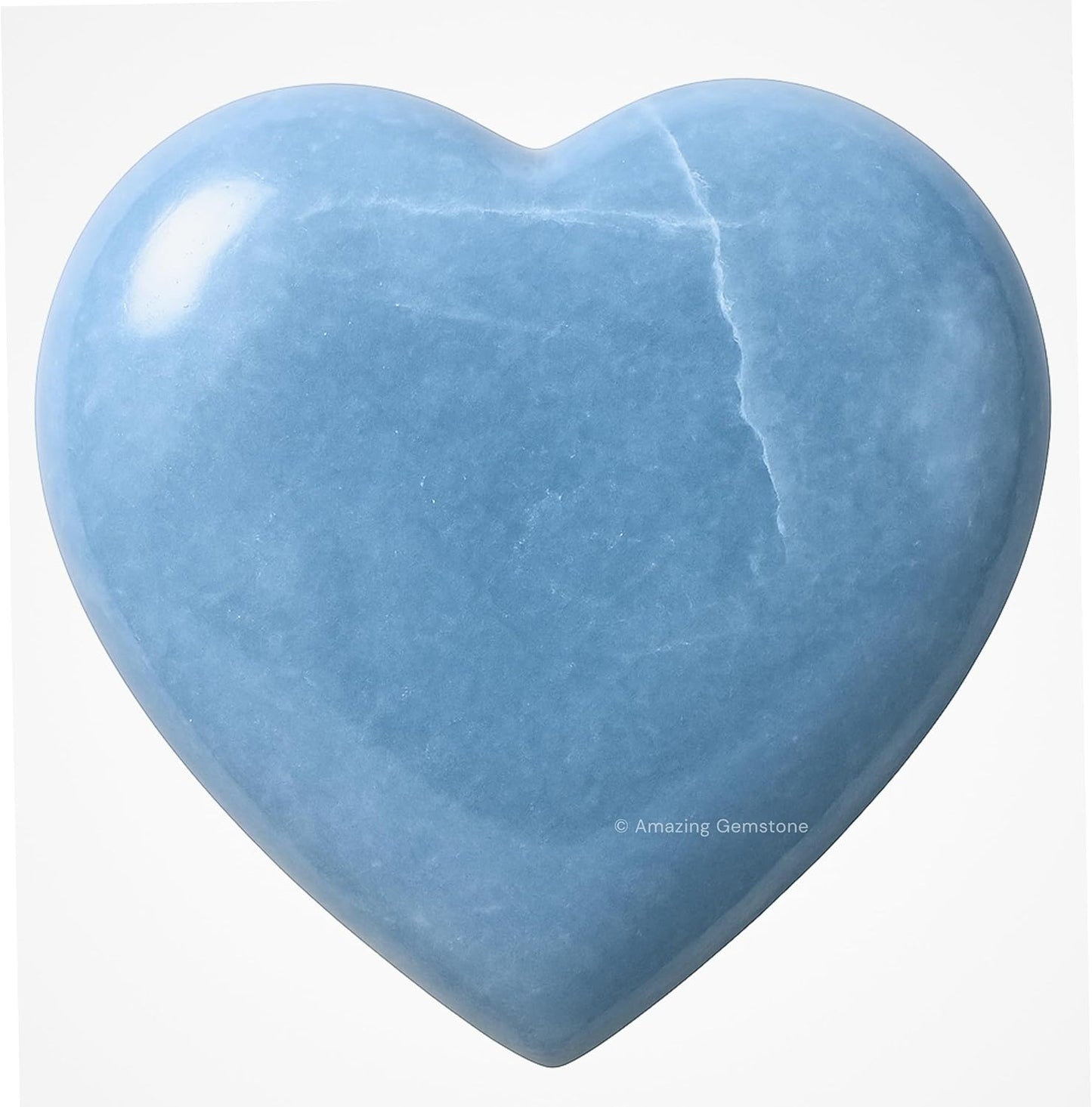 Amazing Gemstone Angelite Crystal Heart Palm Stone - Pocket Massage Worry Stone for Natural Body Chakra Balancing, Reiki Healing and Crystal Grid