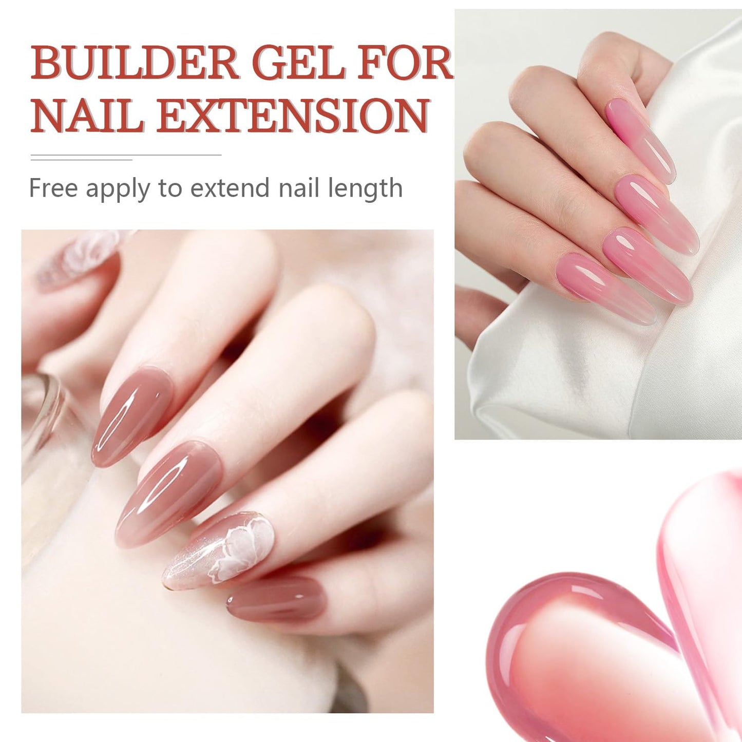 JODSONE 4 Bottles of 15 ML Capacity Builder Gel Nail Kit Building Nail for Extending Nails Need to Cured By Nail Lamp