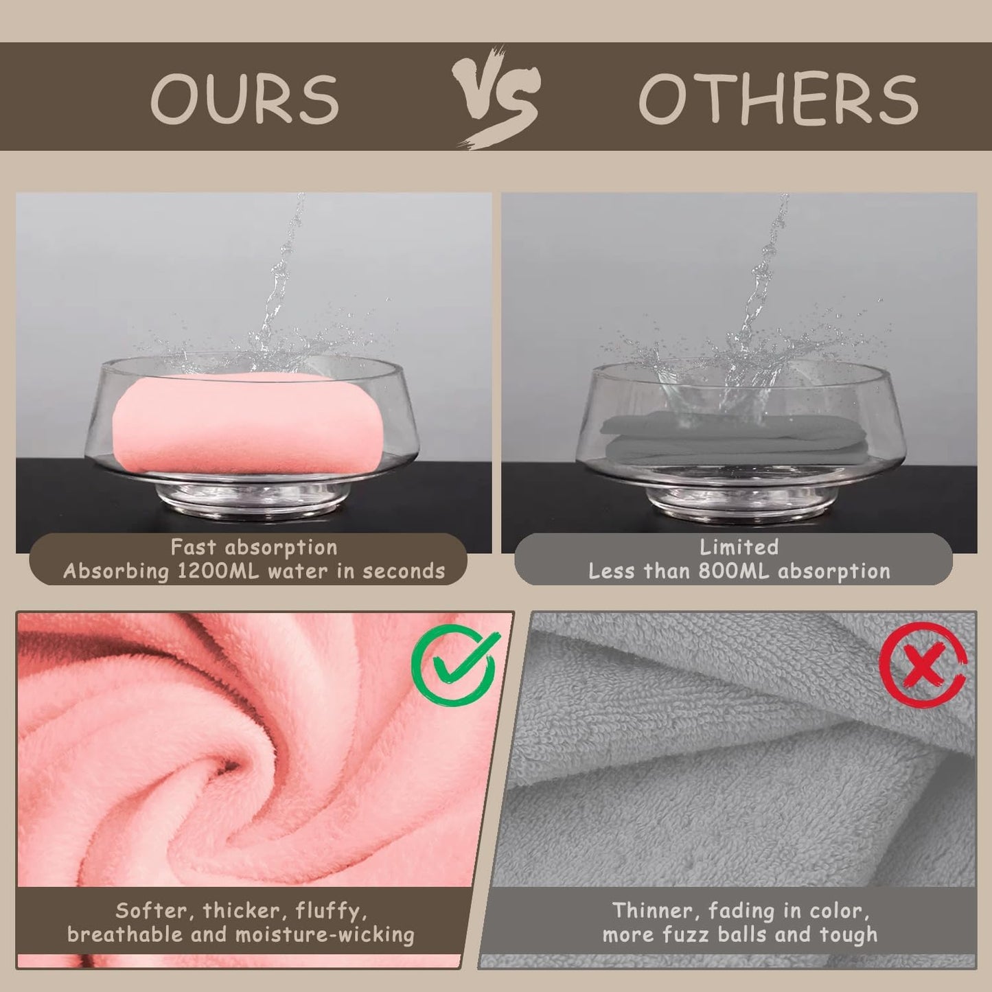 Hair Drying Towel 3 Pack - Ultra Soft Microfiber Turban Twist Hair Wrap for Women - Super Absorbent, Quick Dry Hair Towel Cap for Wet Hair (3 Colors,Pink, Khaki, Green)