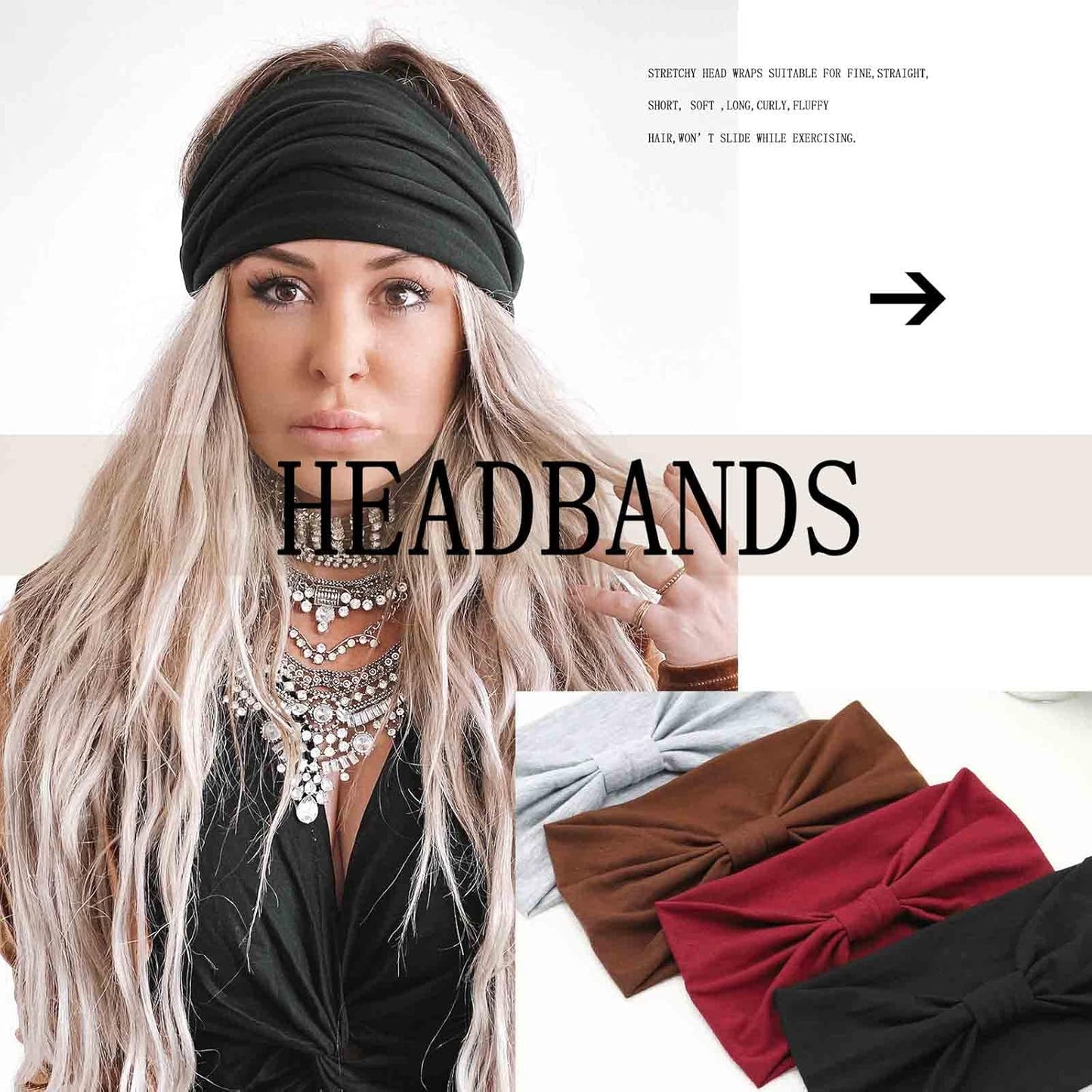 Acenail Wide Headbands Women Knotted Turban Headband Elastic Non Slip Hairbands Workout Yoga Sweatbands Cotton Hair Scarfs Boho Head Wraps Fashion Hair Accessories for Women 4Pcs (Solid)