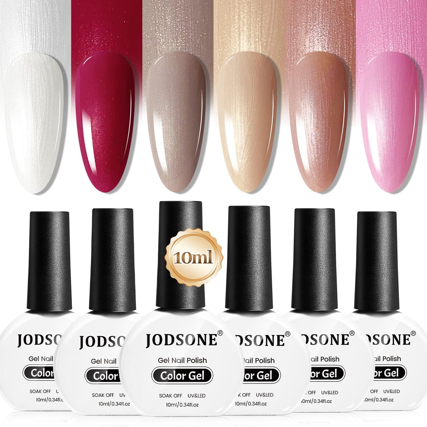 JODSONE 10ml Glitter Gel Nail Polish Set 6Colors Red Glitter Pink White Gel Polish All Seasons Neutral Soak off LED Lamp Manicure Set for Nail Art