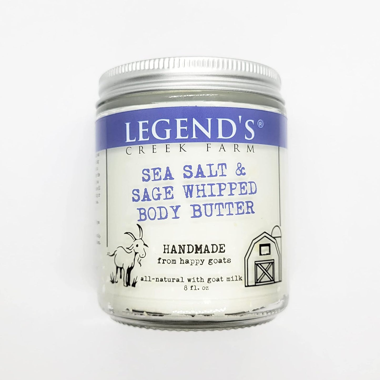 Legend's Creek Farm, Goat Milk Body Butter - Hydrating Natural Body Moisturizer with Organic Shea Butter & Grape Seed Oil - 8 Oz Purifying & Toning Whipped Body Butter (Sea Salt & Sage)