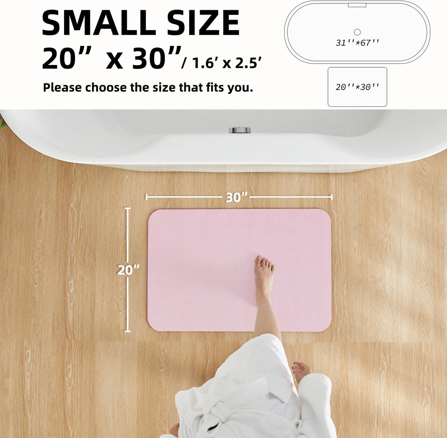 Pink Bath Mat, Bathroom Rugs Non Slip Washable Thin Absorbent Quick Dry Bath Mat Fits Under Door Bathroom Floor Mat Perfect for Bath, Shower, or Sink 20"x30" Pink